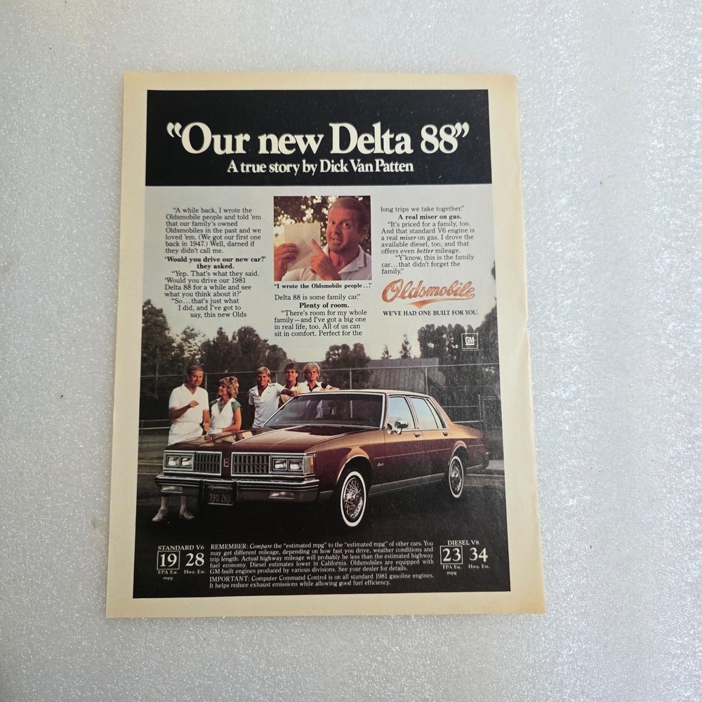 Vintage Print Ad Dick Van Patten Oldsmobile Delta 88 car color 8x10.5 1981